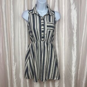 Monteau Girl Navy & White Striped Sleeveless Dress – Size 12